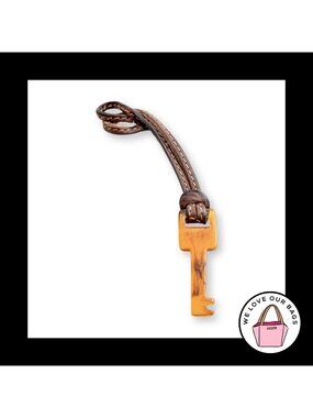 FOSSIL KEY Amber Acrylic Plastic Brown Leather Strap Bag Charm Hang Tag Fob